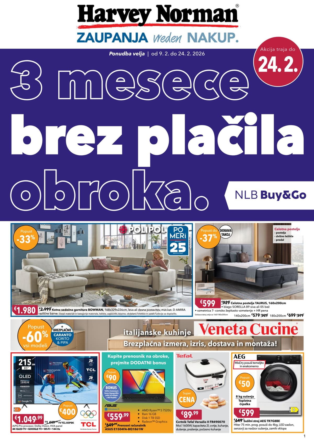 Stran 1. Harvey Norman kataloga - 3 mesece brez plačila obroka od 17.02.2026.