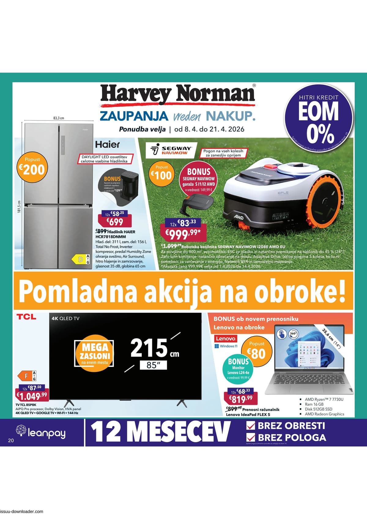Stran 20. Harvey Norman kataloga - Pomladna akcija na obroke