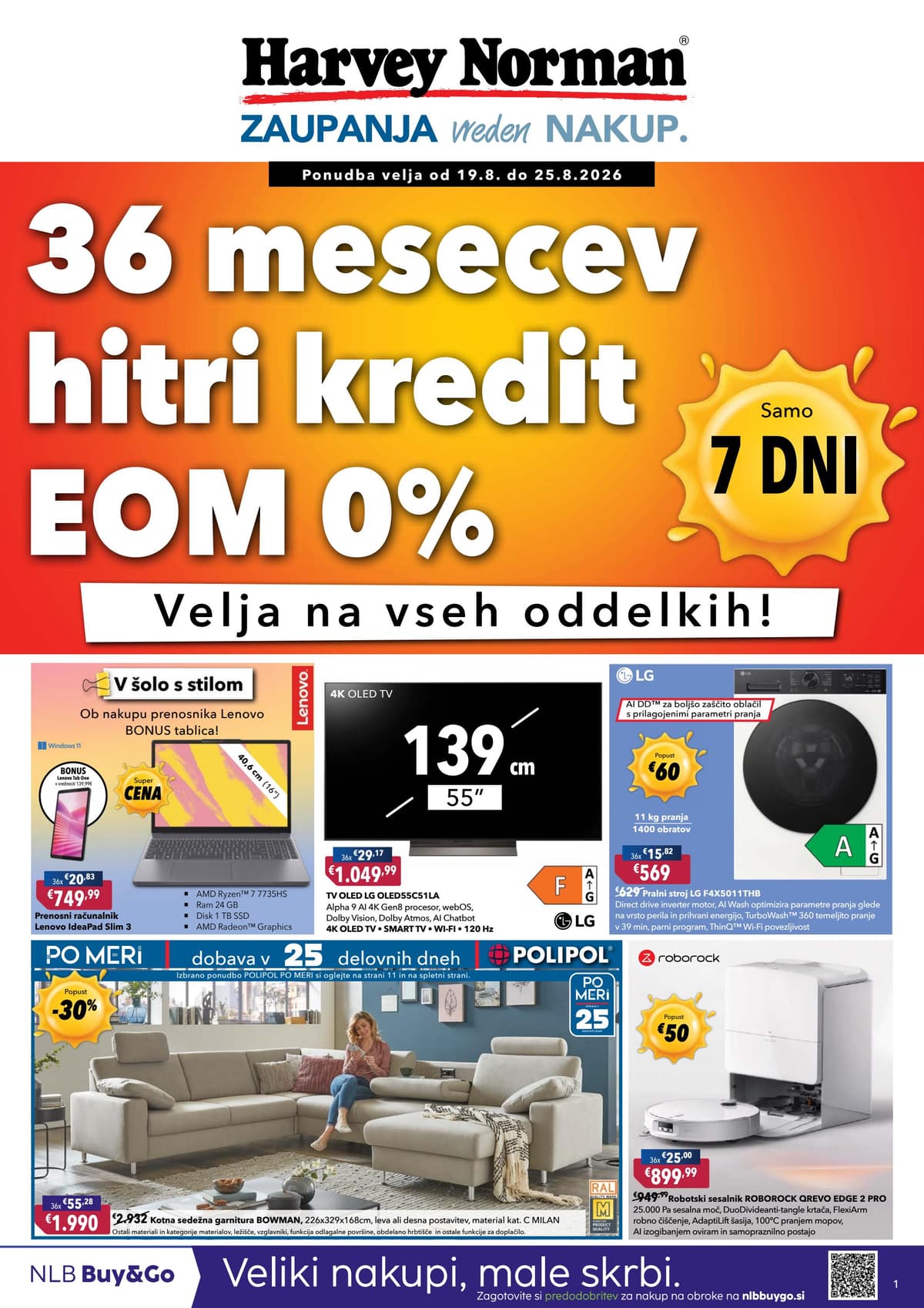 Stran 1. Harvey Norman kataloga - 36 mesecev hitri kredit EOM 0% od 17.08.2026.