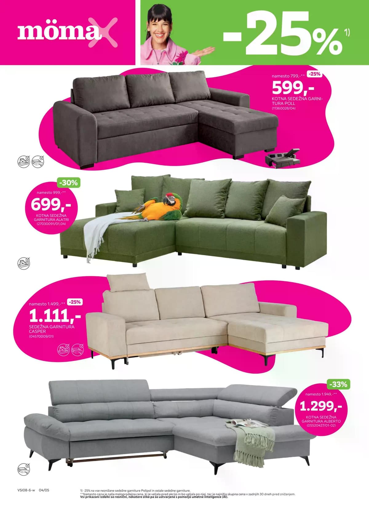 Stran 4. Mömax kataloga - -25% na neznižane sedežne garniture od 17.08.2026.