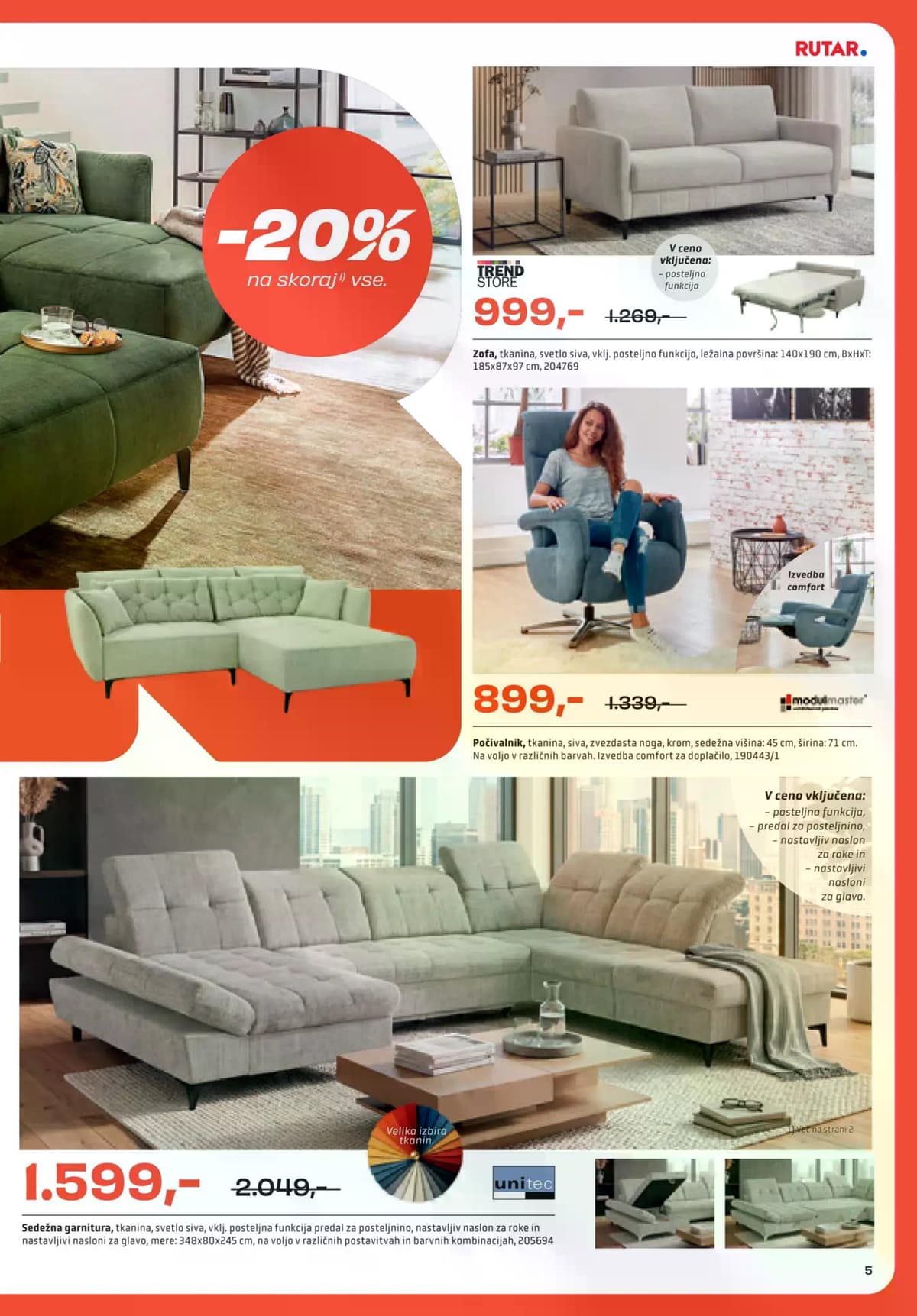 Stran 5. Rutar kataloga - Dom udobja -20% na skoraj vse od 01.10.2026.