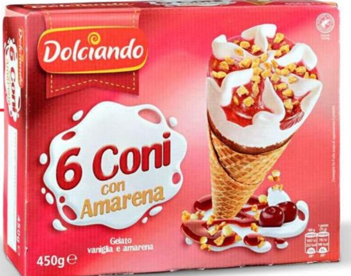 Korneti z višnjo 450 g Dolciando Akcija v trgovini Eurospin