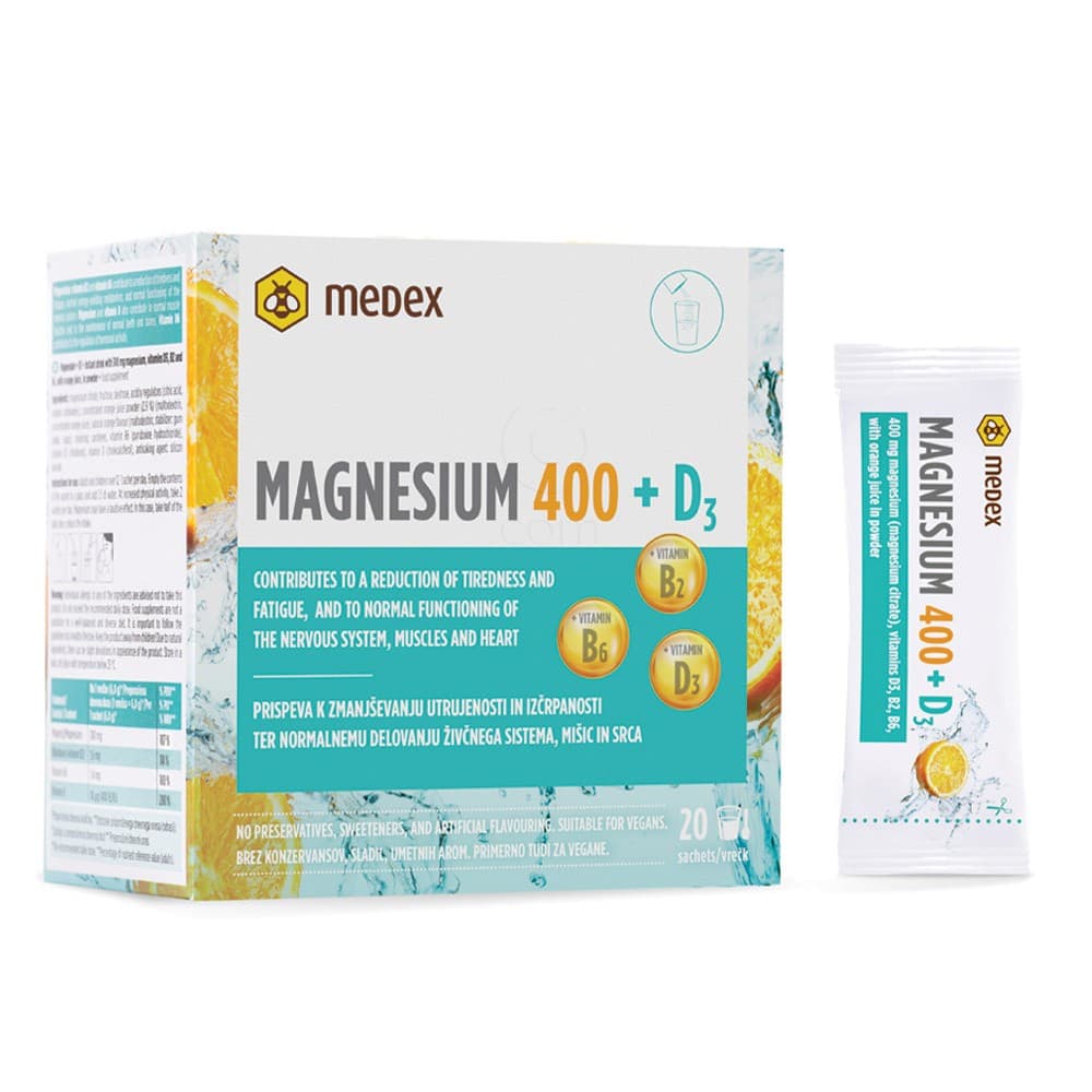 Instant magnezij 400 + D3 20 x 8 g Medex Akcija v trgovini Jager