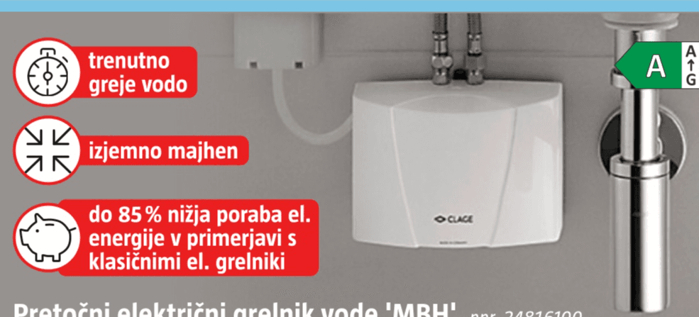 Pretočni električni grelnik vode 'MBH' Akcija v trgovini Bauhaus