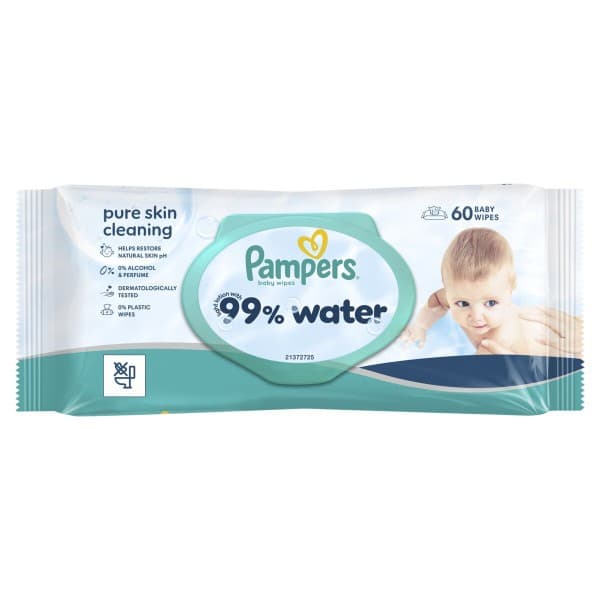 Vlažilni robčki Pampers Aqua 1x 60 kos, 3 x 60 kos, 4 x 60 kos ali 6 x 60 kos Akcija v trgovini Mercator