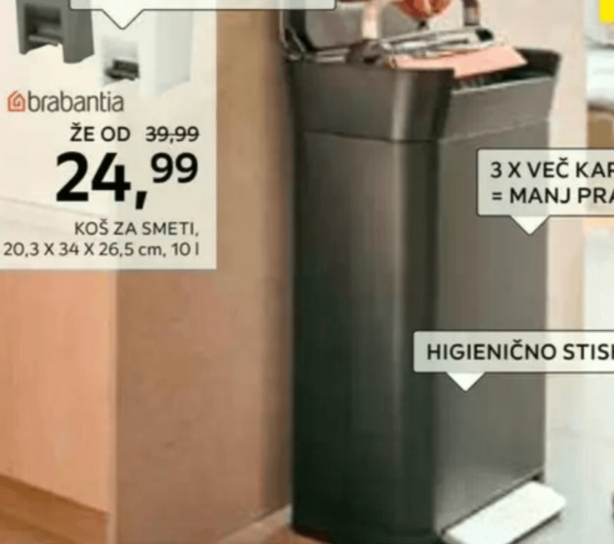 Brabantia Koš za smeti 20,3 x 34 x 26,5 cm, 10 l Akcija v trgovini Lesnina