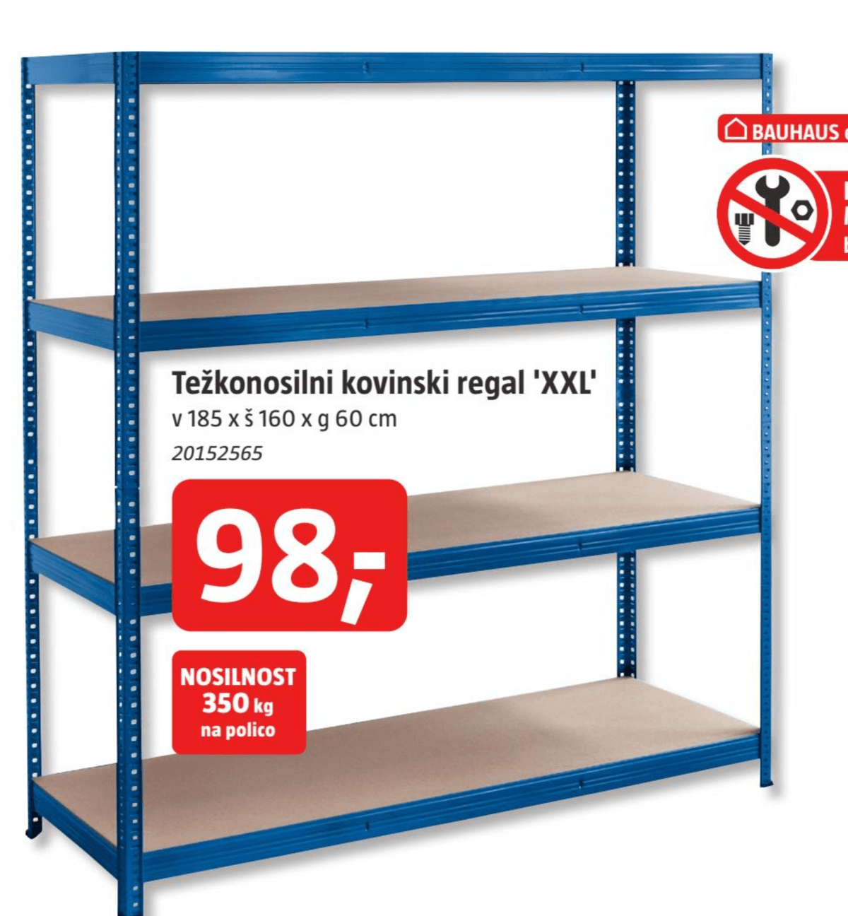 Težkonosilni kovinski regal 'XXL' v 185 x š 160 x g 60 cm Akcija v trgovini Bauhaus