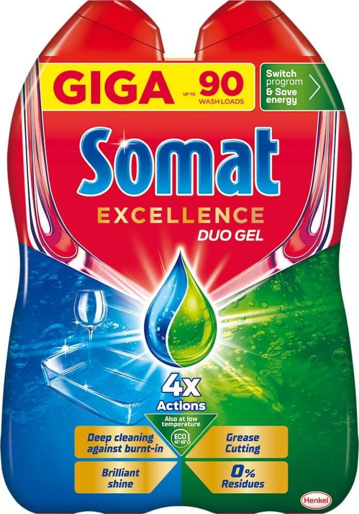Gel za strojno pomivanje posode Somat 2x 540 ml ali do 60 pranj ali 42/50/60 kapsul Akcija v trgovini E.Leclerc