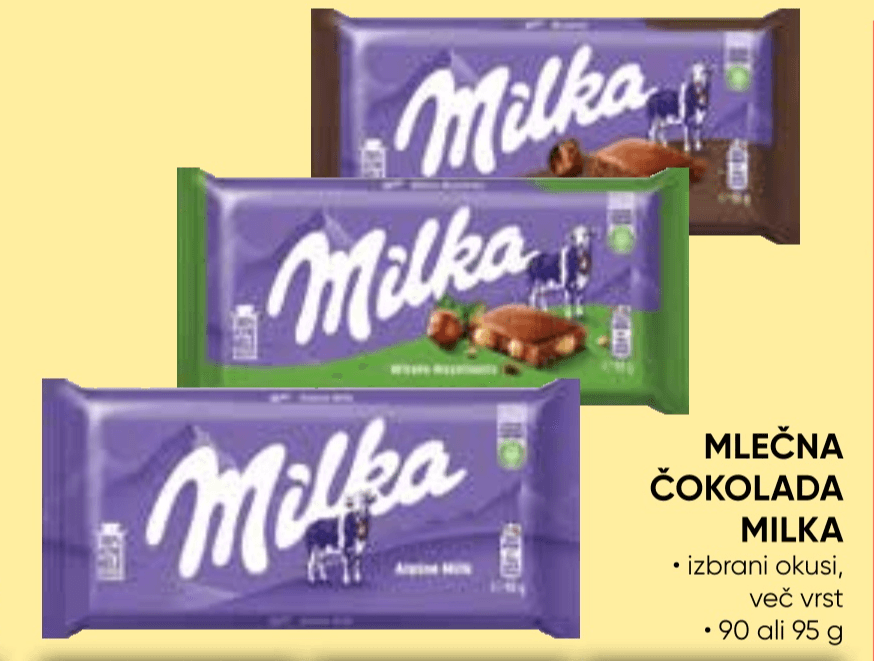 Milka mlečna čokolada 90 ali 95 g Akcija v trgovini Tuš