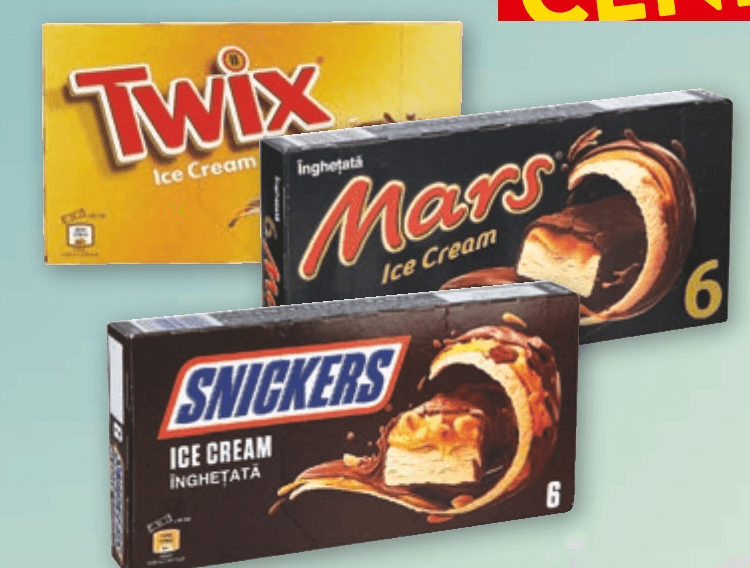 Sladoled Mars, Snickers, Bounty, Snickers Creamy ali Twix 6/1 Mars, Snickers, Bounty, Twix Akcija v trgovini Spar