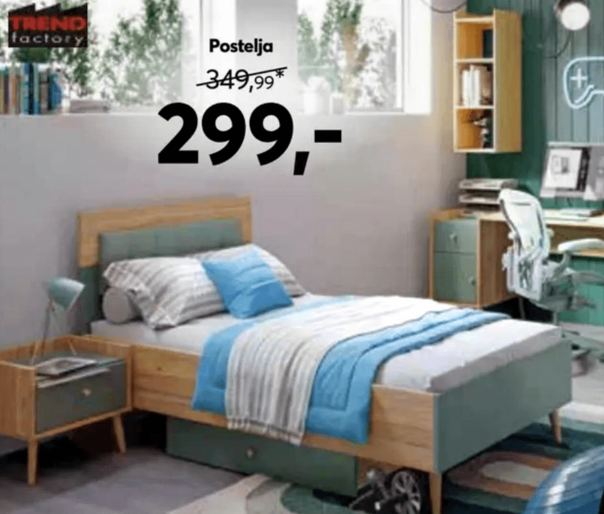 Trend factory postelja Mavuella hrast/zelena Akcija v trgovini Dipo