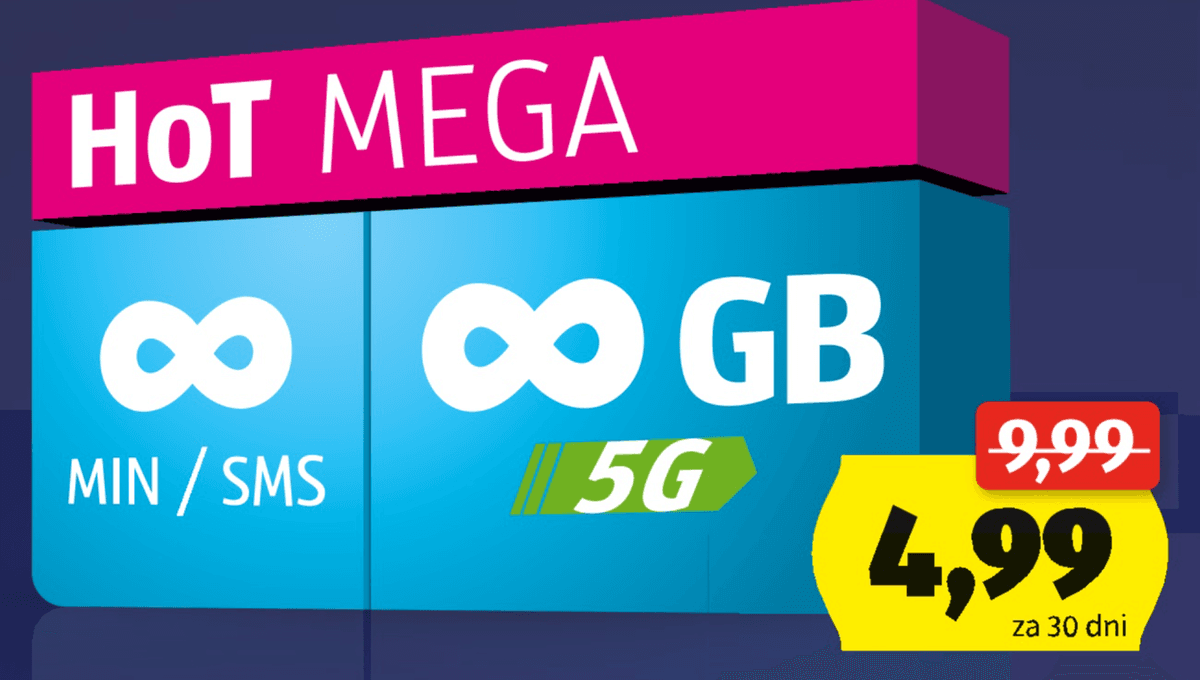 HoT MEGA paket ∞ MIN / SMS, ∞ GB 5G HoT HOFER TELEKOM Akcija v trgovini Hofer