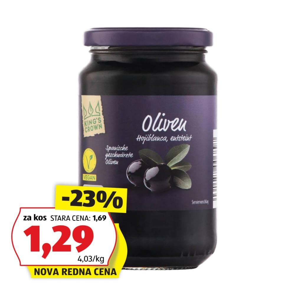 KING'S CROWN Olive brez koščic 320 g Akcija v trgovini Hofer