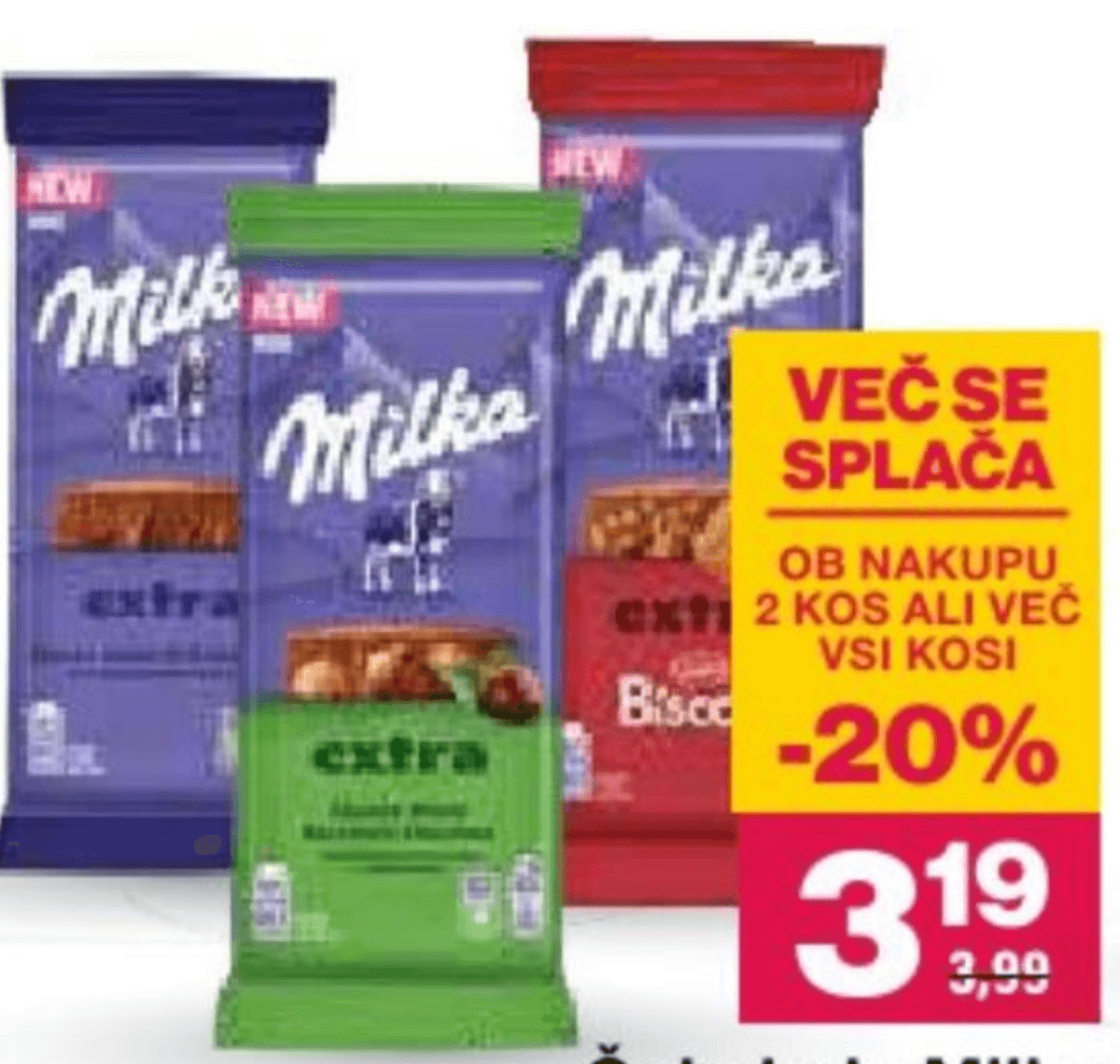 Čokolada Milka 190 g Akcija v trgovini Mercator