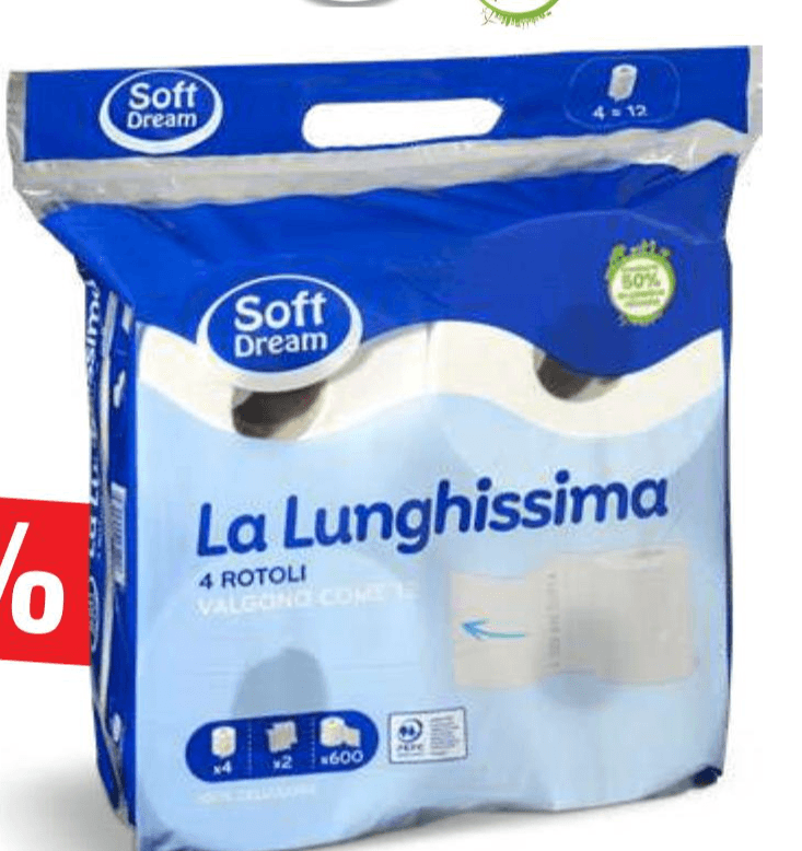 Toaletni papir La Lunghissima 4 role Soft Dream Akcija v trgovini Eurospin