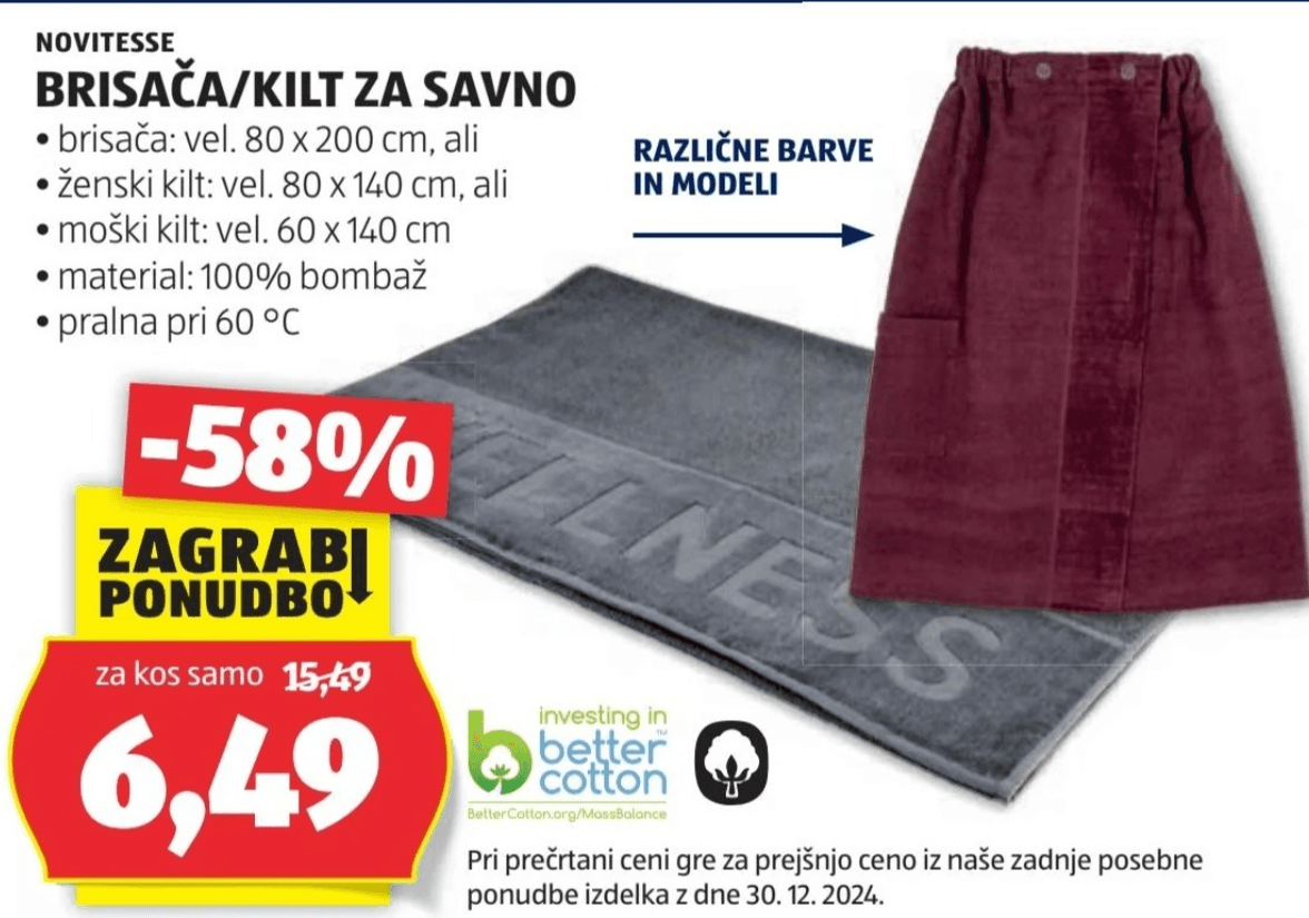 Brisača/kilt za savno NOVITESSE Akcija v trgovini Hofer