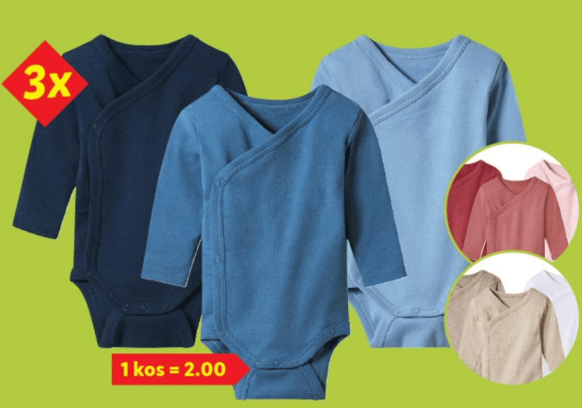 LUPILU Bodi na preklop 3 kosi Akcija v trgovini Lidl