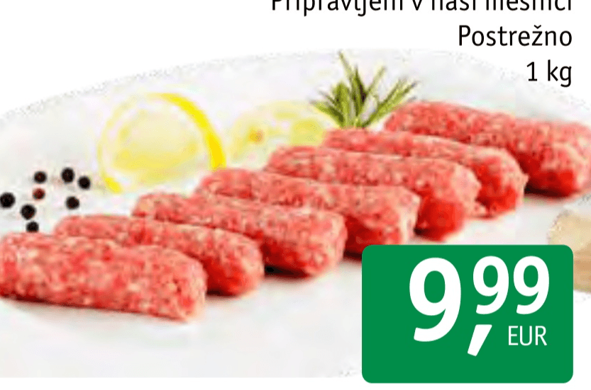 Sveži čevapčiči 1 kg Akcija v trgovini Jager