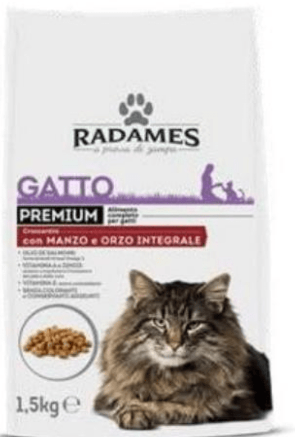 Radames Gatto Premium briketi za mačke z govedino in ječmenom 1,5 kg Akcija v trgovini Eurospin