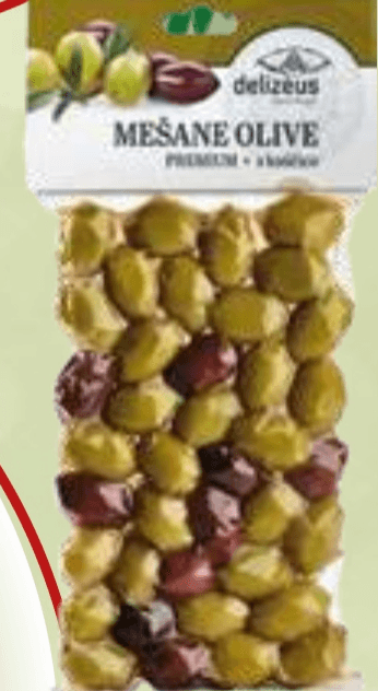 Mešane olive v oljčnem olju Delizeus 250 g Akcija v trgovini E.Leclerc