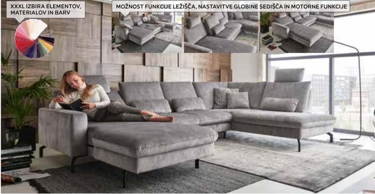 Beldomo sedežna garnitura 179 x 333 x 220 cm Akcija v trgovini Lesnina