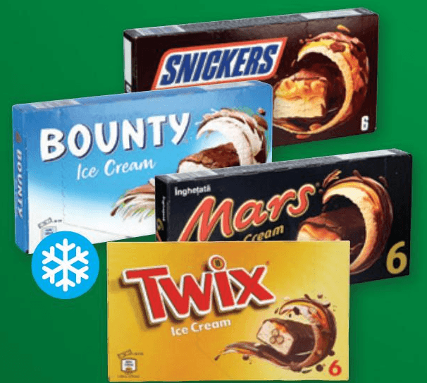 Sladoled Mars, Snickers, Bounty, Snickers Creamy ali Twix 6/1 Akcija v trgovini Spar