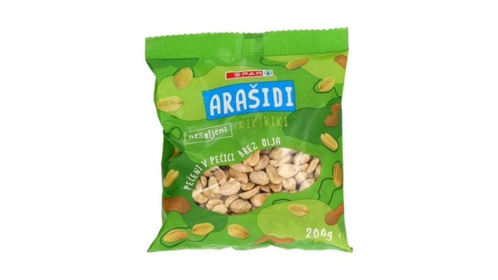 SPAR praženi arašidi nesoljeni 200 g Akcija v trgovini Spar