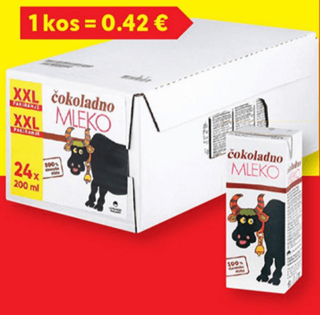 Ljubljanske mlekarne čokoladno mleko XXL 24 x 200 ml Akcija v trgovini Lidl