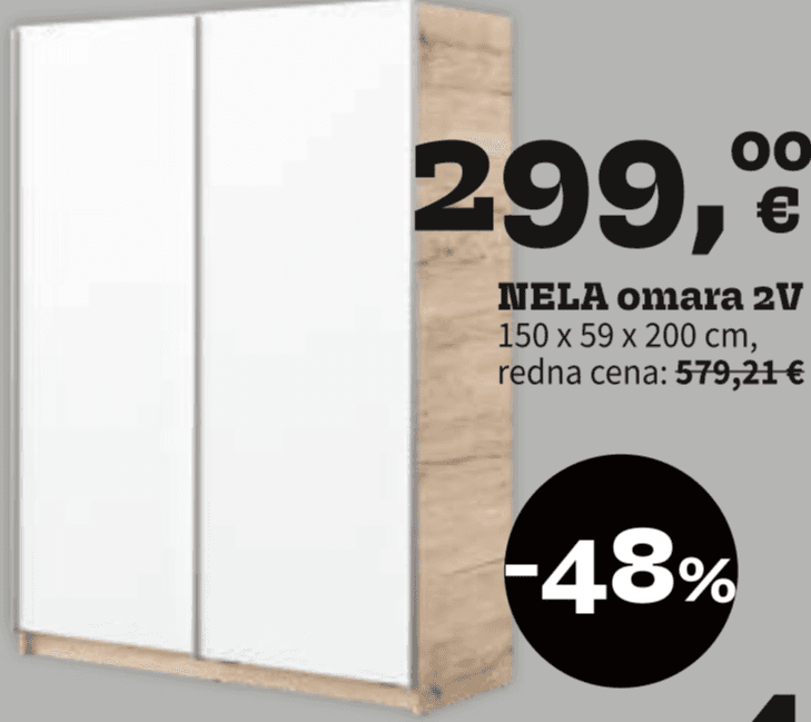Nela omara 2V 150 x 59 x 200 cm Akcija v trgovini Prima