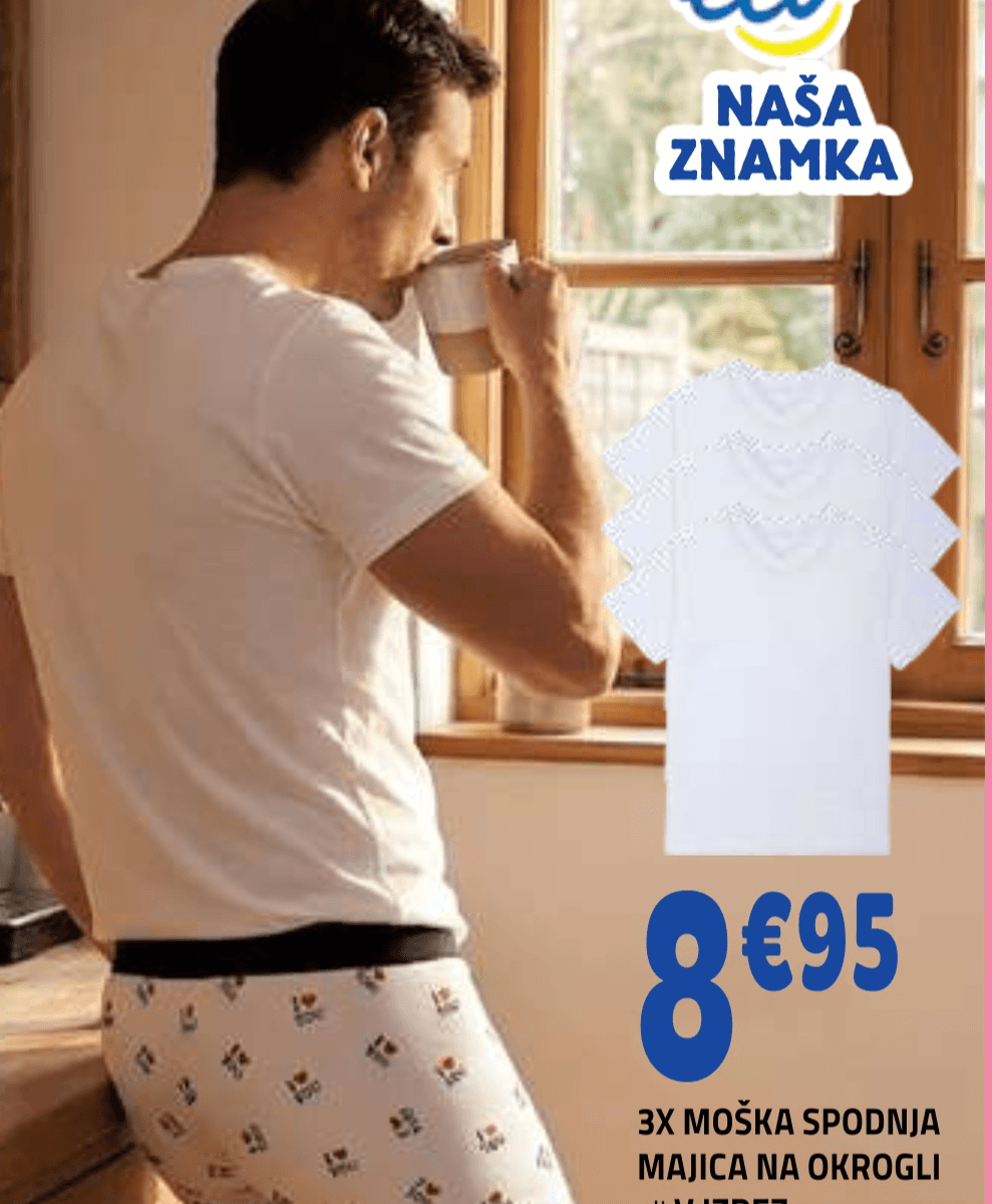 3x moška spodnja majica na okrogli ali V izrez 3x Akcija v trgovini E.Leclerc
