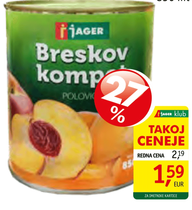 Breskov kompot polovičke 850 ml Jager Akcija v trgovini Jager