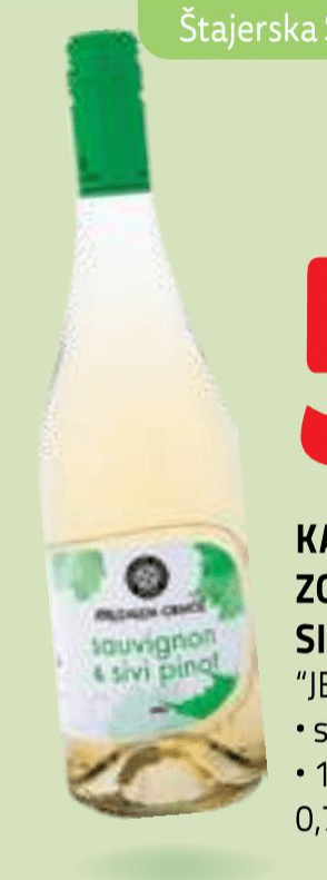 Kakovostno vino ZGP Sauvignon & Sivi Pinot "Jeruzalem Ormož" 0,75 l Akcija v trgovini E.Leclerc