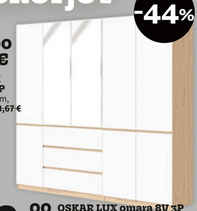 Oskar Lux omara 8V 3P 225 x 52 x 212 cm Akcija v trgovini Prima