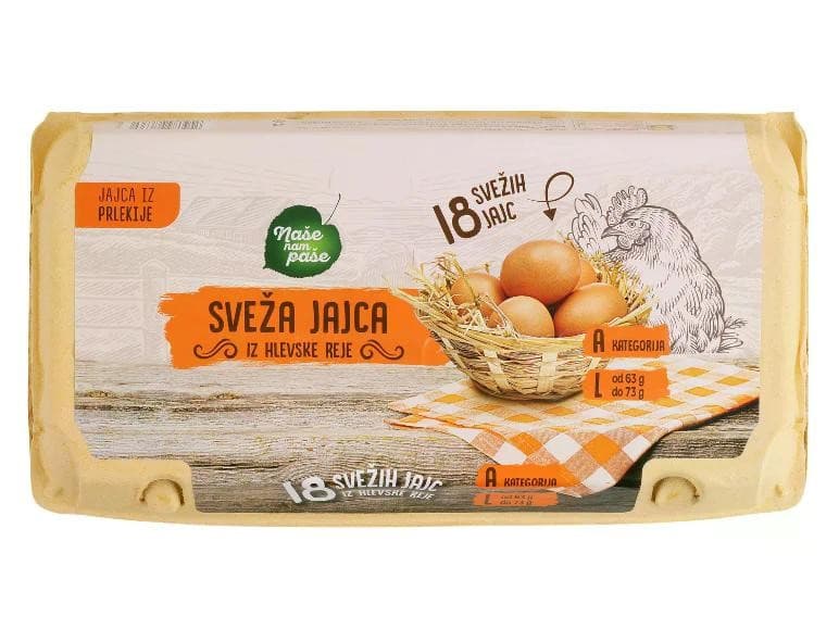 Naše nam paše sveža jajca iz hlevske reje 18 kosov Akcija v trgovini Lidl