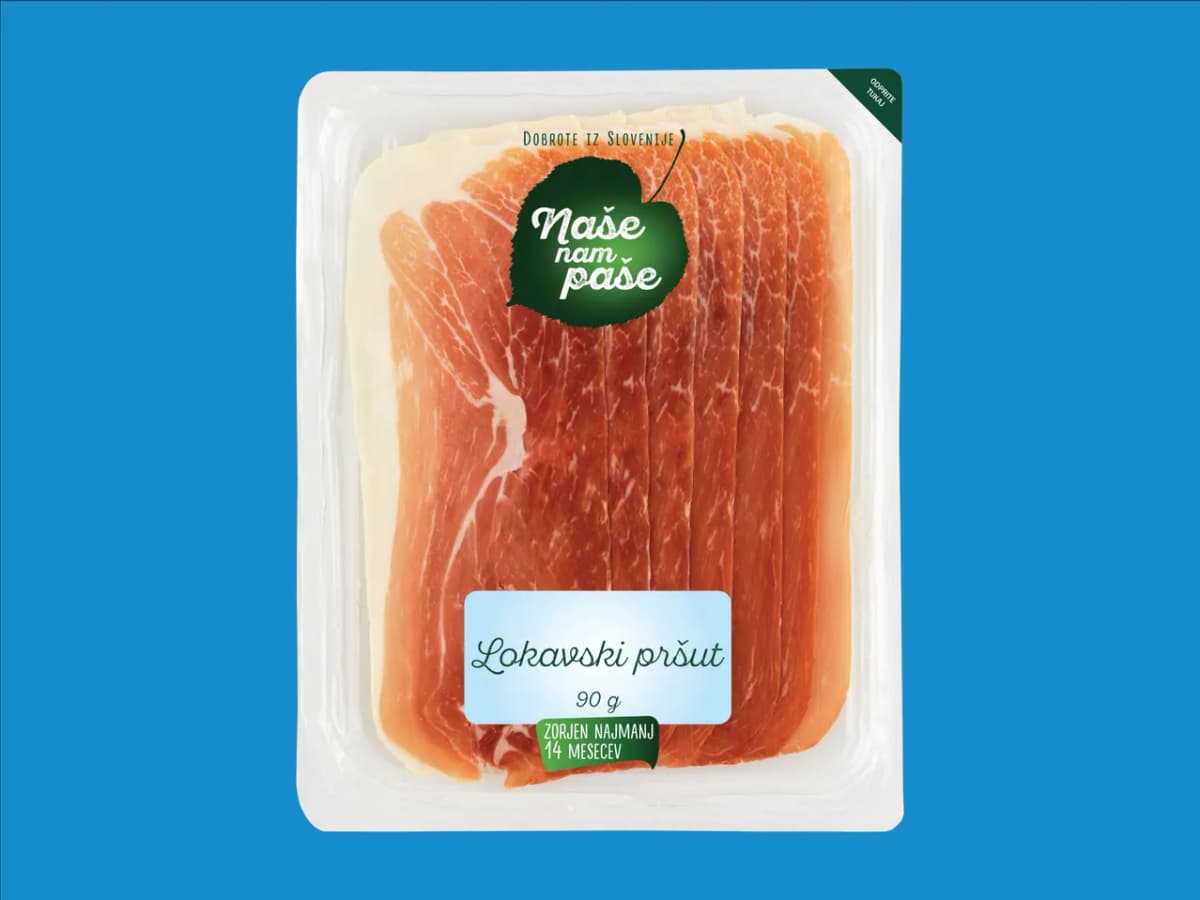 Naše nam paše Lokavski pršut 90 g Akcija v trgovini Lidl