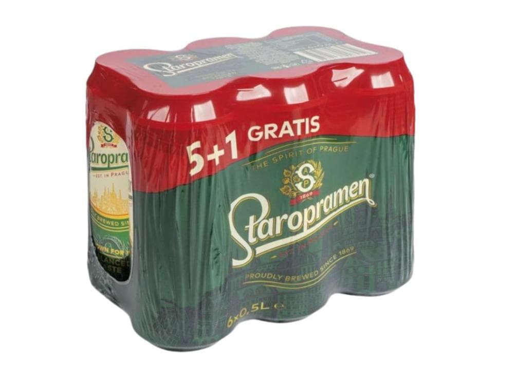 Staropramen svetlo pivo 5x 0,5 l + 0,5 l BREZPLAČNO Akcija v trgovini E.Leclerc
