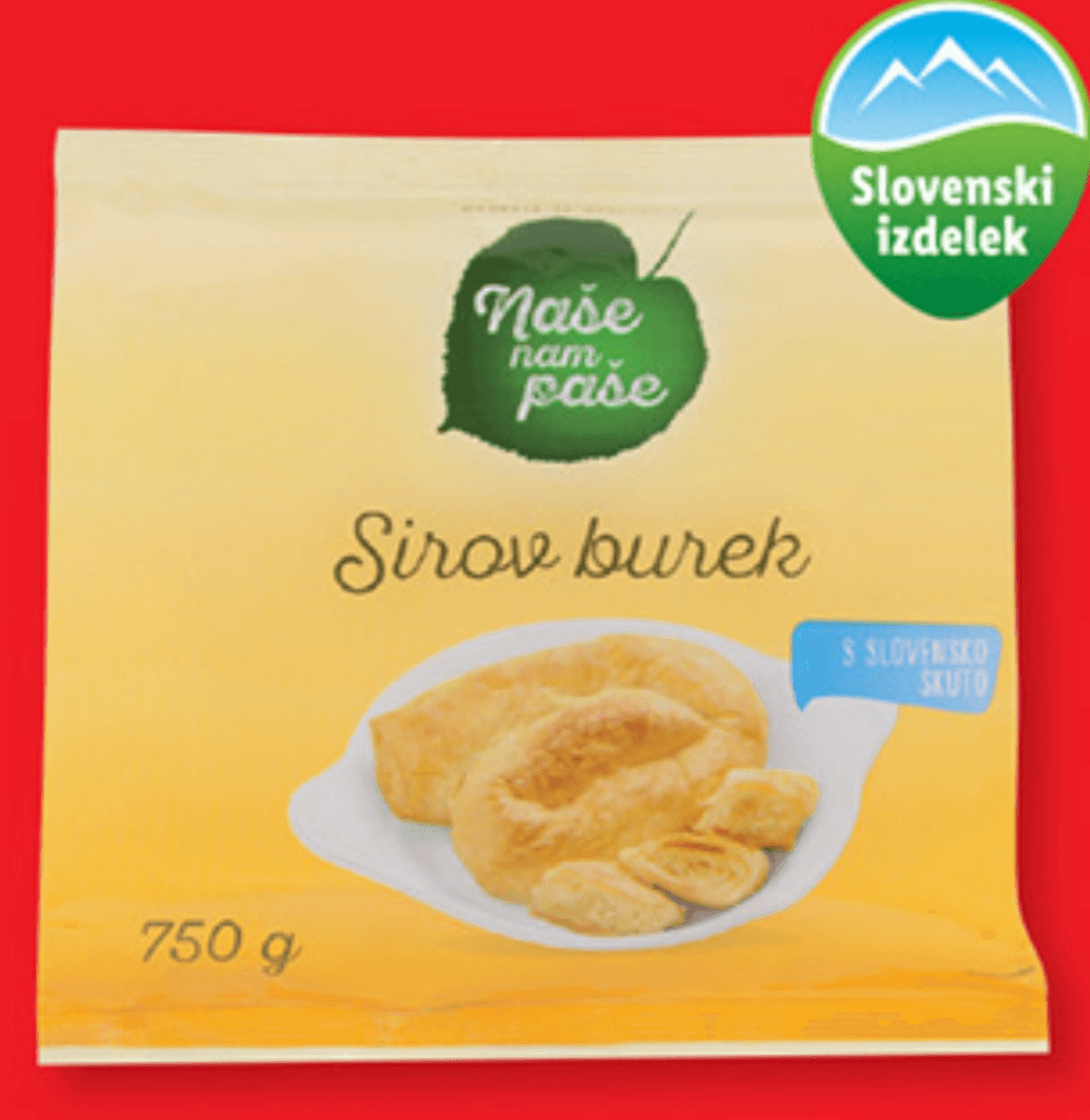 Naše nam paše sirov burek 750 g Akcija v trgovini Lidl