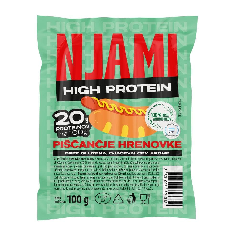 Njami Proteinske piščančje hrenovke 100 g Akcija v trgovini Lidl