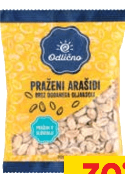 Praženi arašidi Odlično 200 g Akcija v trgovini Tuš