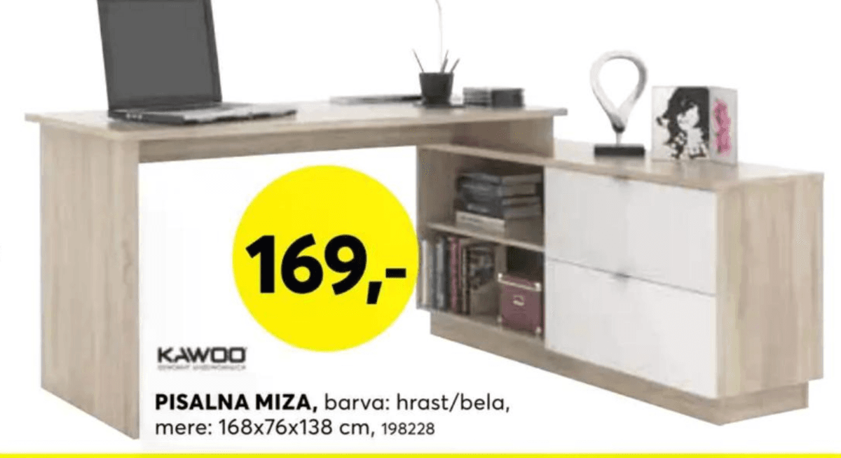Pisalna miza 168x76x138 cm KAWOO Akcija v trgovini Dipo