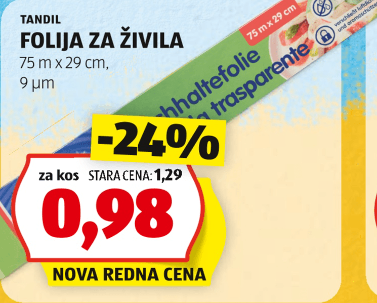 Folija za živila 75 m x 29 cm, 9 µm Tandil Akcija v trgovini Hofer