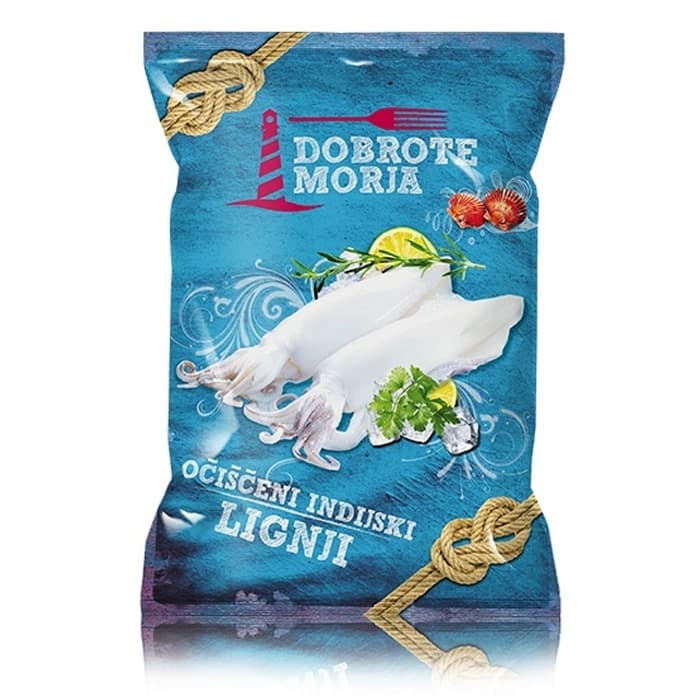 Očiščeni celi lignji Dobrote morja 800 g Akcija v trgovini E.Leclerc