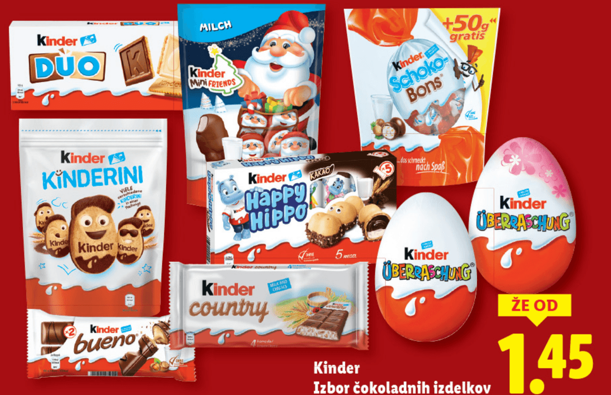 Kinder Izbor čokoladnih izdelkov Akcija v trgovini Lidl