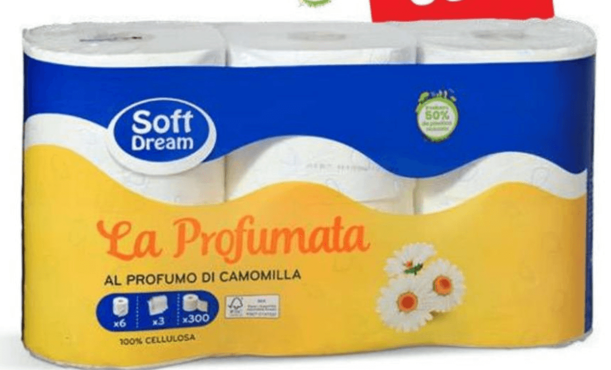 Odišavljen toaletni papir 6 rol Soft Dream Akcija v trgovini Eurospin