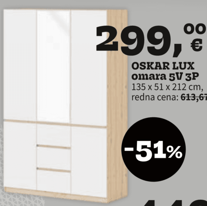 Oskar Lux omara 5V 3P 135 x 51 x 212 cm Akcija v trgovini Prima
