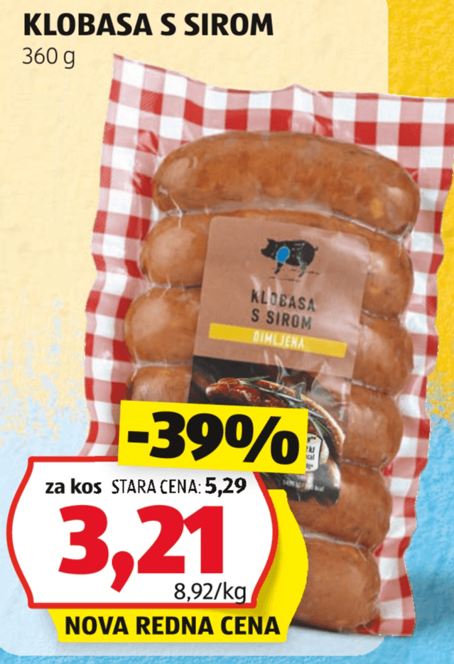 Klobasa s sirom 360 g Akcija v trgovini Hofer