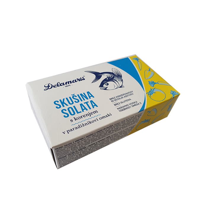 Skušina solata s korenjem v paradižnikovi omaki 125 g Delamaris Akcija v trgovini Tuš