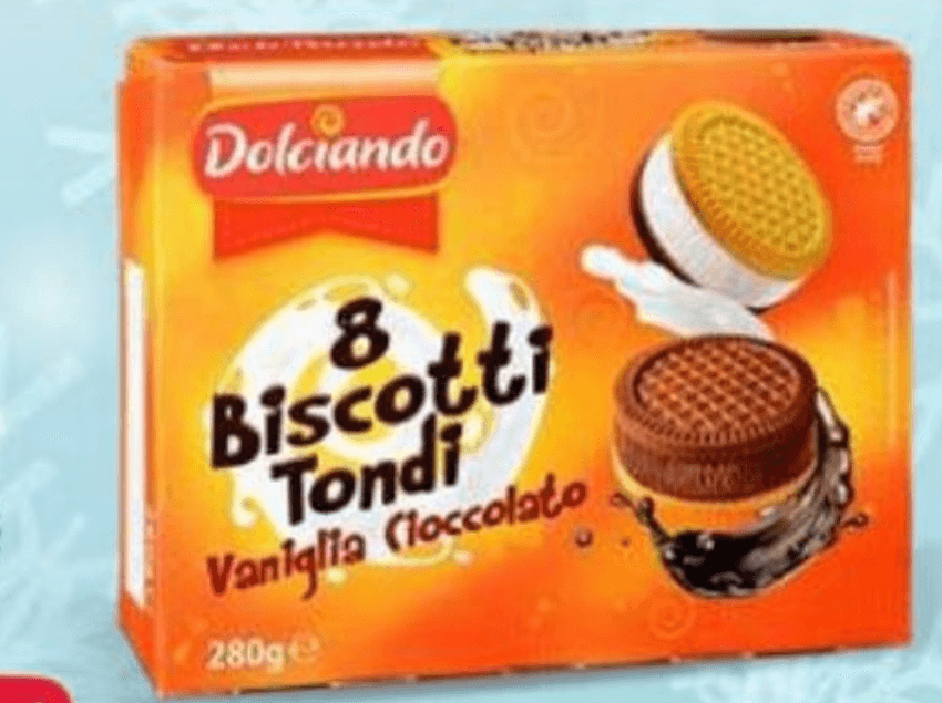 Dolciando sladoledni keksi, okrogli, vanilja in čokolada 280 g Akcija v trgovini Eurospin