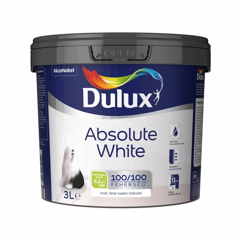 Stenska barva Dulux Absolute White 3 l Akcija v trgovini Bauhaus
