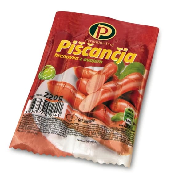Piščančja hrenovka z ovojem Perutnina Ptuj 220 g Akcija v trgovini E.Leclerc